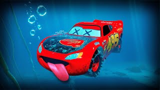 LIGHTNING MCQUEEN was pushed into the water and lost his hood MCQUEENs engine flooded with water [upl. by Eanahs399]