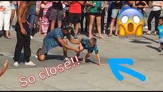 7 year old surprises street performers with a backflip [upl. by Asecnarf]