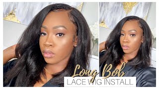 Kinky Straight LONG BOB Lace Wig Install  WowAfrican  Maya Galore [upl. by Alleber650]