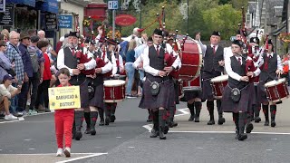 Barrhead amp District Pipe Band playing in street parade marching to 2023 Pitlochry Highland Games [upl. by Cornel]