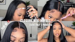 DETAILED FLAT AND LAID 5x5 CLOSURE WIG INSTALL USING ONLY 2 PRODUCTS IN 10 MINS  Hermosa Hair [upl. by Braden163]