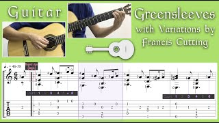 Greensleeves with variations by Francis Cutting Guitar Notation  TAB [upl. by Ainex423]