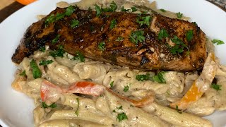 JERK SALMON RASTA PASTA THIS RECIPE WILL CHANGE YOUR LIFE [upl. by Eneri826]