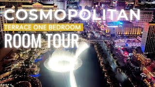 Cosmopolitan Las Vegas Room Tour 4K Terrace One Bedroom Fountain View Suite Balcony Boulevard vegas [upl. by Snah]