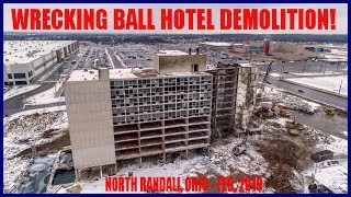 WRECKING BALL HOTEL DEMOLITION  NORTH RANDALL OHIO [upl. by Akcimahs]