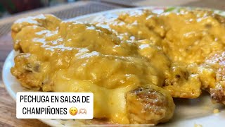 ¡Pechuga con Salsa de Champiñones Cremosa que sorprende a todos Receta Fácil y rápida [upl. by Azelea]