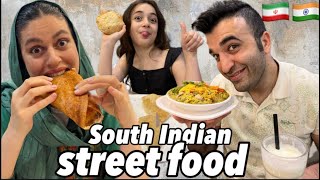 Iranian 🇮🇷 family trying South Indian food in Bengaluru 🇮🇳 streetfood food bangalore [upl. by Saihtam]