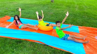 Water Slide Challenge with HZHtube Kids Fun  Heidi and Zidane [upl. by Cosme]