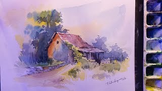 Watercolor landscape tutorial for beginners  Landscape painting [upl. by Nimra532]