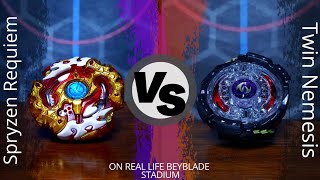 Spryzen Requiem 0Zt vs Twin Nemesis 3HJ  on Real Life Beyblade Stadium [upl. by Preiser]