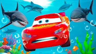 Drowned LIGHTNING MCQUEEN vs SHARK on the OCEAN FLOOR Chick Hicks push Underwater World Pixar Cars [upl. by Gastineau]