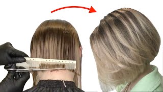 Bob Haircut Tutorial  How To Cut Angled Bob  Medium Bob Haircut Eva Lorman [upl. by Ahtibbat]