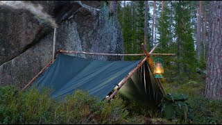 Solo Bushcraft Trip  Tarp Shelter Hot Tent [upl. by Aramoix]