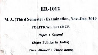 Political Science MA 3rd semester Examination paper 2019state Politics in India polticalscience [upl. by Phylys624]