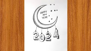 Happy New year drawing 2024  new year drawing pencil sketch tutorial  new year drawing 2024 [upl. by Coriss725]