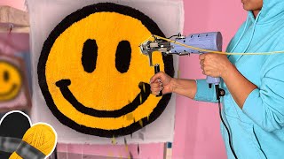 ASMR Rug Tufting  Smiley face Rug Start To Finish [upl. by Anilram]