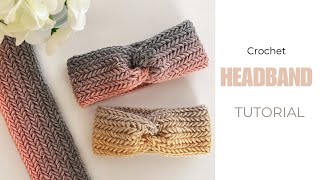 How to crochet headbandcrochet headband TUTORIALherringbone stitch [upl. by Damali782]