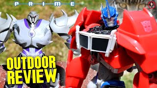 Transformers Prime RED Optimus amp Megatron Outdoor Toy REVIEW [upl. by Tsyhtema]