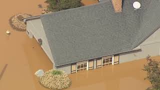 Aerials of flooding damage in Lake Lure North Carolina [upl. by Ahsiaa]