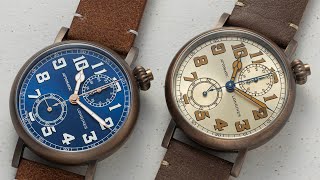 極罕見浪琴Longines Avigation青銅飛行軍錶錶 TypeA7 復刻1935年 限量40隻 歪嘴單按計時 教堂針 哥德式字體 香檳金面 焦糖夜光 [upl. by Sievert]