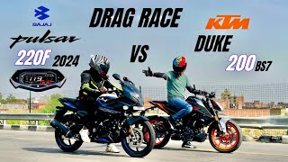 bajaj pulsar 220F vs ktm Duke 200  drag race  shocking results 😱 [upl. by Annawek78]