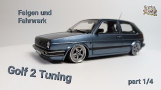 Golf 2 Modelcar Tuning Part 14 quotFelgen und Fahrwerkquot 118 diecast [upl. by Eiliah978]