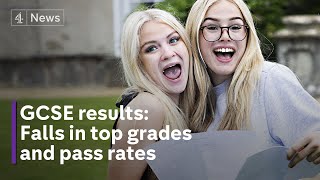 GCSE results day Number of top grades and passes down in England [upl. by Neerod722]