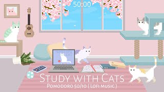 Study with Cats 🌸 Pomodoro Timer 5010  Relaxing lofi x Animation  Cherry blossom edition ♡ [upl. by Twitt]