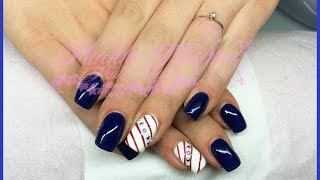 Nail art  monocolore blu e bianco con strisce rosse e borchie  Maddafashion [upl. by Tail154]