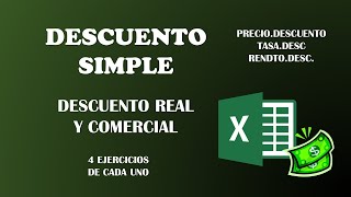 DESCUENTO SIMPLE  4 Ejercicios en Excel [upl. by Alleacim]