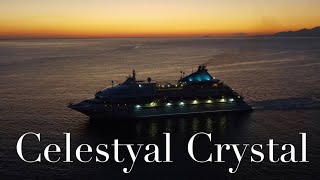 Celestyal Crystal Kavala Greece  by drone 4K cruiseship [upl. by Siladnerb]