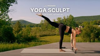 45 Minute Yoga Sculpt  vinyasa flow with weights prenatal safe [upl. by Htessil349]