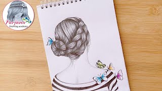 How to draw a girls backside with butterflies  Easy for BEGINNERS  step by step Pencil sketch [upl. by Yme]