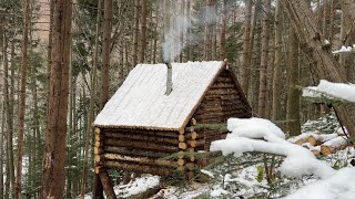 Building a Bushcraft Log Cabin for Survival in the Woods Life Off The Grid [upl. by Eicats92]