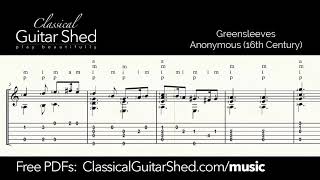 Greensleeves  Free sheet music and TABS for classical guitar [upl. by Maharg717]