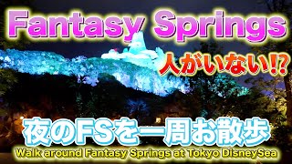 4K高画質【人がいない夜のファンタジースプリングスは幻想的だった】夜のFSを1周お散歩してみた！Walk around Fantasy Springs at Tokyo DisneySea [upl. by Anceline]