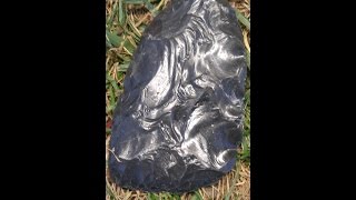 Flint Knapping Obsidian biface for Knife preform [upl. by Eadrahs387]