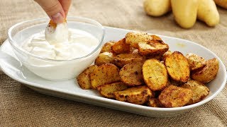 Knusprige Potato Wedges aus dem Ofen mit Sour Cream Sauce  knusprige Ofenkartoffeln mit Schale [upl. by Yrrat]