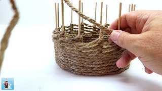 3 Handicraft Ideas from Jute  Weaving Basket [upl. by Bremble]