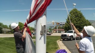 Lowering a Large Flag on an External Halyard Flagpole [upl. by Doralia692]