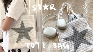 ✰ crochet star tote bag tutorial  free grid chart pattern ✰ [upl. by Inattirb468]