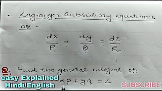 LAGRANGES LINEAR DIFFERENTENTAIL EQUATION  PDE [upl. by Bellda]