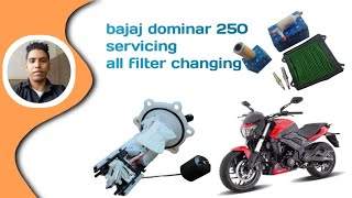 Bajaj Dominar 250 Servicing Airfilter 🛢Oil Filter Fuel Pump Cleaning accessory parts [upl. by Eixela]