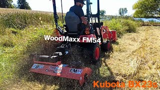 WoodMaxx FM54 on a Kubota BX23s Cleaning up tall weeds around the pond [upl. by Agan]