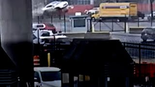 Video shows car crashing exploding into Rainbow Bridge border crossing [upl. by Hedberg383]