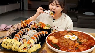 직접만든 모듬 김밥과 쫄면볶이 먹방  참치김밥 계란김밥 새우튀김 김밥  Kimbap amp Jjolmyeom Mukbang [upl. by Kapoor]