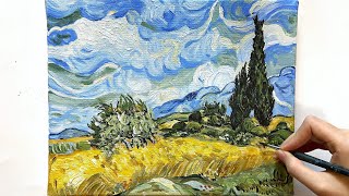 How to Draw Van Gogh Wheatfield with Cypresses  Acrylic Painting [upl. by Navoj740]