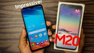 Samsung Galaxy M20  Unboxing and First Impression Overview [upl. by Naleag]