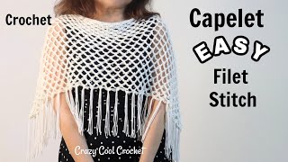 Crochet Capelet  Crochet Mesh Top  EASY Filet Stitch [upl. by Llenrap]