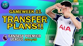 FPL GAMEWEEK 11 TRANSFER PLANS  TEAM SELECTION  Fantasy Premier League 202425 [upl. by Llenrahs]